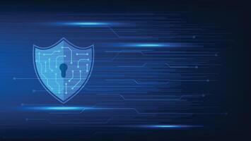 cyber security technology concept. digital shield with virtual screen on dark blue background vector