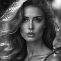 AI generated Black and white photography portrait of a beautiful woman, photo