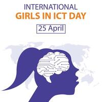 ilustración vector gráfico de silueta de un mujer cabeza conteniendo un cerebro con electrónico circuitos, Perfecto para internacional día, internacional muchachas en ict día, celebrar, saludo tarjeta, etc.