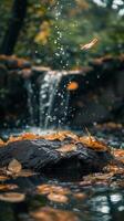 AI generated Water Flowing Over Rock in Forest photo