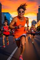 AI generated Group of People Running Down a Street photo