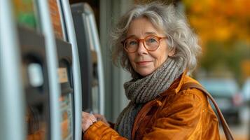 AI generated Retired old woman withdraws money from ATM photo