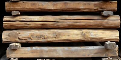 AI generated Stacked wooden logs closeup texture for construction and crafting photo