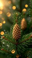 AI generated Close Up of Pine Cone on Tree photo