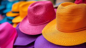 AI generated Colorful assortment of hats for fashion and summer concepts photo