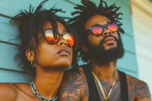 AI generated Man and Woman With Tattoos and Sunglasses photo