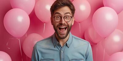 AI generated Man Standing in Front of Pink Balloons photo