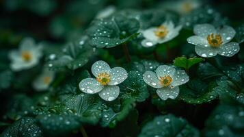 ai generado blanco flores con agua gotas foto