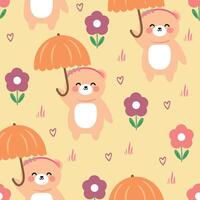 Seamless pattern with cute cartoon bear wearing an umbrella, for fabric print, textile, gift wrapping paper. children's colorful vector, flat style vector