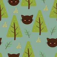 Seamless pattern with cute cartoon brown cats, for fabric print, textile, gift wrapping paper. children's colorful vector, flat style vector