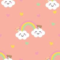 Seamless pattern with cute cartoon bears, rainbows and smiling clouds for fabric print, textile, gift wrapping paper. children's colorful vector, flat style vector