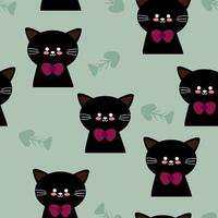 Seamless pattern with black cats wearing cute cartoon ties, for fabric prints, textiles, gift wrapping paper. colorful vector for children, flat style