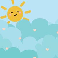 Illustration of sun and clouds with cute handwriting. cute sky wallpapers, backgrounds and cards vector