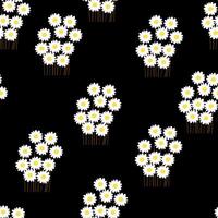 Seamless pattern with cute cartoon flowers, black background, for fabric print, textile, gift wrapping paper. vector for scarf, flat style