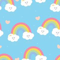 Cute seamless pattern cartoon clouds and rainbows. animal wallpaper for children, textiles, children's sleepwear, fabric prints, gift wrapping paper vector