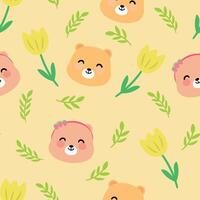 Seamless pattern with cute cartoon bears, and tulips for fabric print, textile, gift wrapping paper. colorful vector for children, flat style