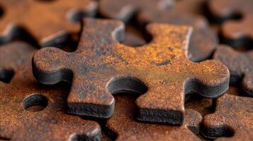 AI generated Close-up of rusty puzzle piece standing out amongst others photo