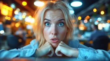 AI generated Surprised Woman - Expressive Portrayal of a Womans Astonished Facial Expression photo