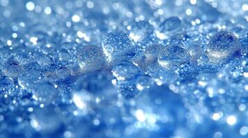 AI generated Close-up of sparkling blue bubbles with bokeh light effects photo