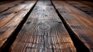 AI generated Close-up of textured wooden planks with prominent wood grain photo