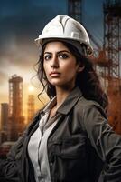 AI generated Woman in Hard Hat at Construction Site photo