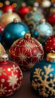 AI generated Group of Christmas Ornaments on Table photo