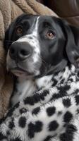 AI generated Black and White Dog Resting on a Blanket photo