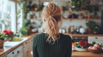 AI generated Woman in Kitchen Next to Counter photo