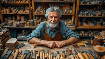 AI generated Man Sitting at Table With Tools photo