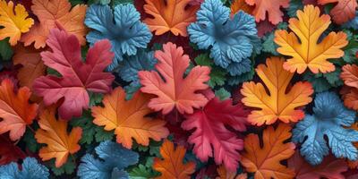 AI generated Colorful autumn leaves background - vibrant fall seasonal texture photo