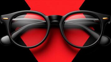 AI generated Elegant black eyeglasses on a red geometric background photo