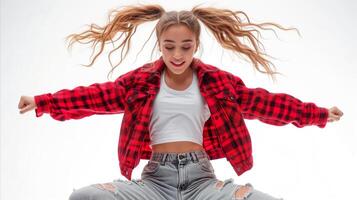 AI generated Young Woman Jumping in the Air photo