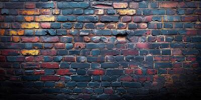 AI generated Colorful textured brick wall with vintage feel in urban environment photo