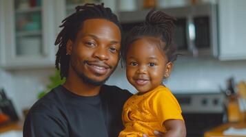 AI generated Man Holding Little Girl in Kitchen photo