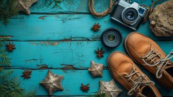 AI generated Brown Shoes on Blue Table photo