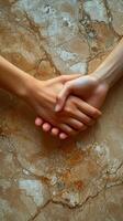 AI generated Couple Holding Hands on Stone Floor photo