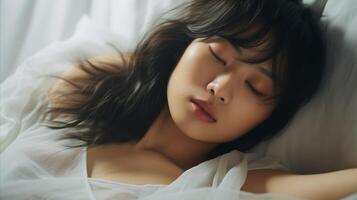 AI generated Asian Woman Resting in Bed With Closed Eyes photo