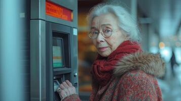AI generated Old Woman Using ATM Machine photo