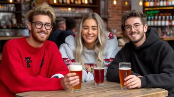 AI generated Group of People Sitting at Table With Beers photo