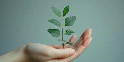 AI generated Person holding young plant sprout, symbolizing growth and care photo