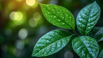 AI generated Green Leaf With Water Droplets photo