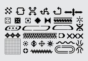 Futuristic abstract asset collection acid shape vector icon y2k Bundle HUD interface game technology separated editable