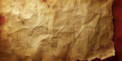 AI generated Vintage crumpled paper texture with stains for background use photo
