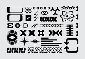 Futuristic abstract asset collection acid shape vector icon y2k Bundle HUD interface game technology separated editable