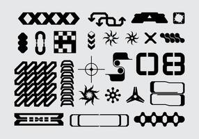 Futuristic abstract asset collection acid shape vector icon y2k Bundle HUD interface game technology separated editable