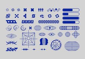 Futuristic abstract asset collection acid shape vector icon y2k Bundle HUD interface game technology separated editable