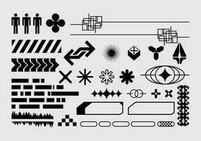 Futuristic abstract asset collection acid shape vector icon y2k Bundle HUD interface game technology separated editable