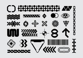 Futuristic abstract asset collection acid shape vector icon y2k Bundle HUD interface game technology separated editable