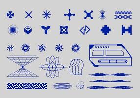 Futuristic abstract asset collection acid shape vector icon y2k Bundle HUD interface game technology separated editable