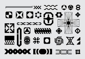 Futuristic abstract asset collection acid shape vector icon y2k Bundle HUD interface game technology separated editable